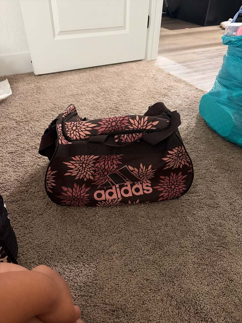 Adidas Floral Print Duffel Bag Brown and Pink